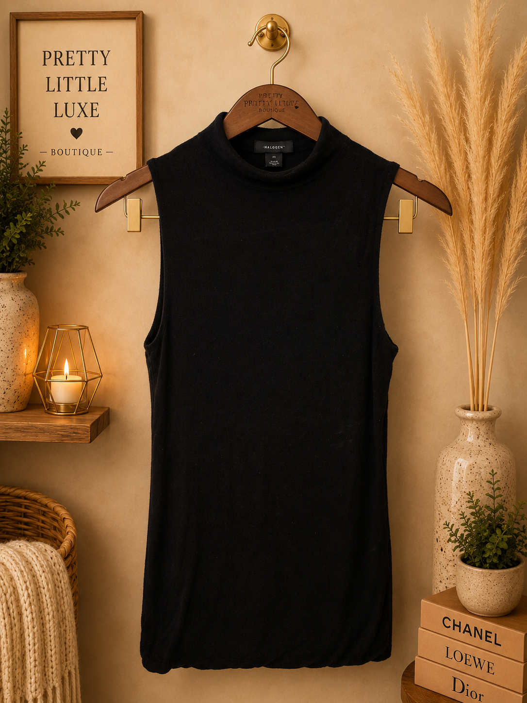 Halogen Nordstrom Sleeveless Mock Neck Knit Top in Black XS