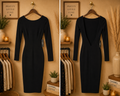 NWT Lulus Va Va Voom Black Long Sleeve Backless Bodycon Midi Dress- Size Small