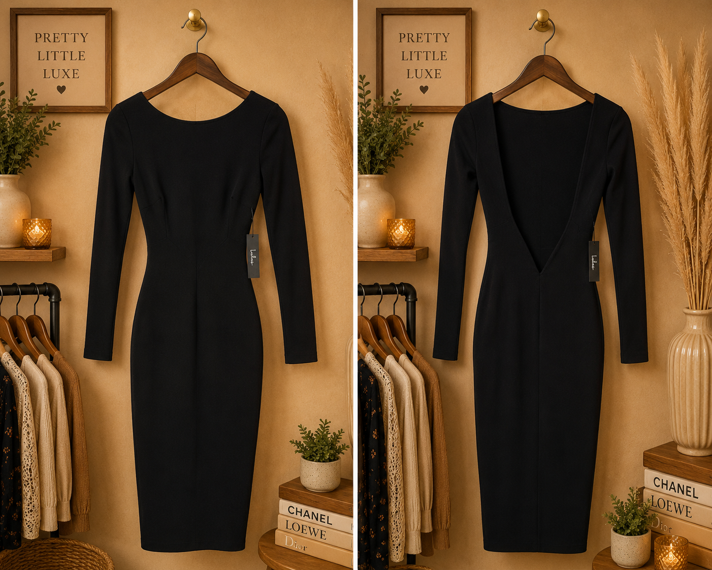 NWT Lulus Va Va Voom Black Long Sleeve Backless Bodycon Midi Dress- Size Small