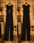 Bebe Black Crystal Rhinestone Cutout Plunging Wide-Leg Jumpsuit - Size XSMALL