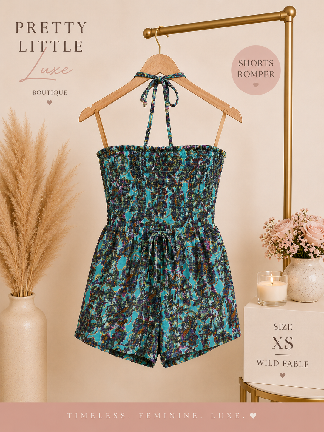 Wild Fable Blue Paisley Smocked Halter Romper- XSmall