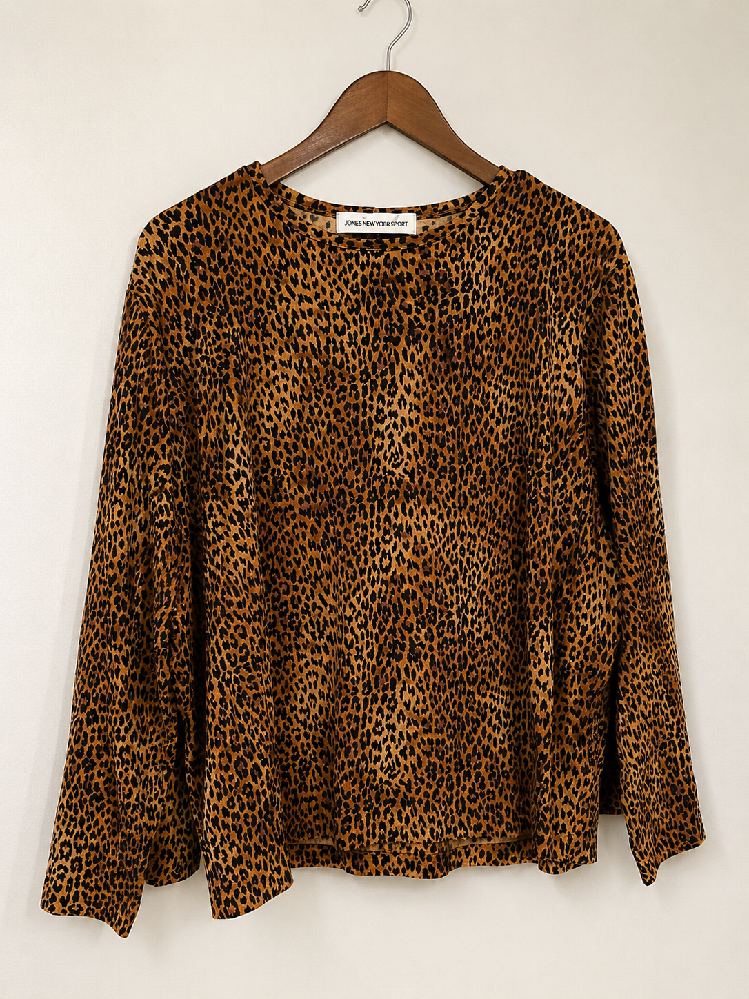 JNY Sport Animal Print Relaxed Boxy Long Sleeve Blouse Size XL