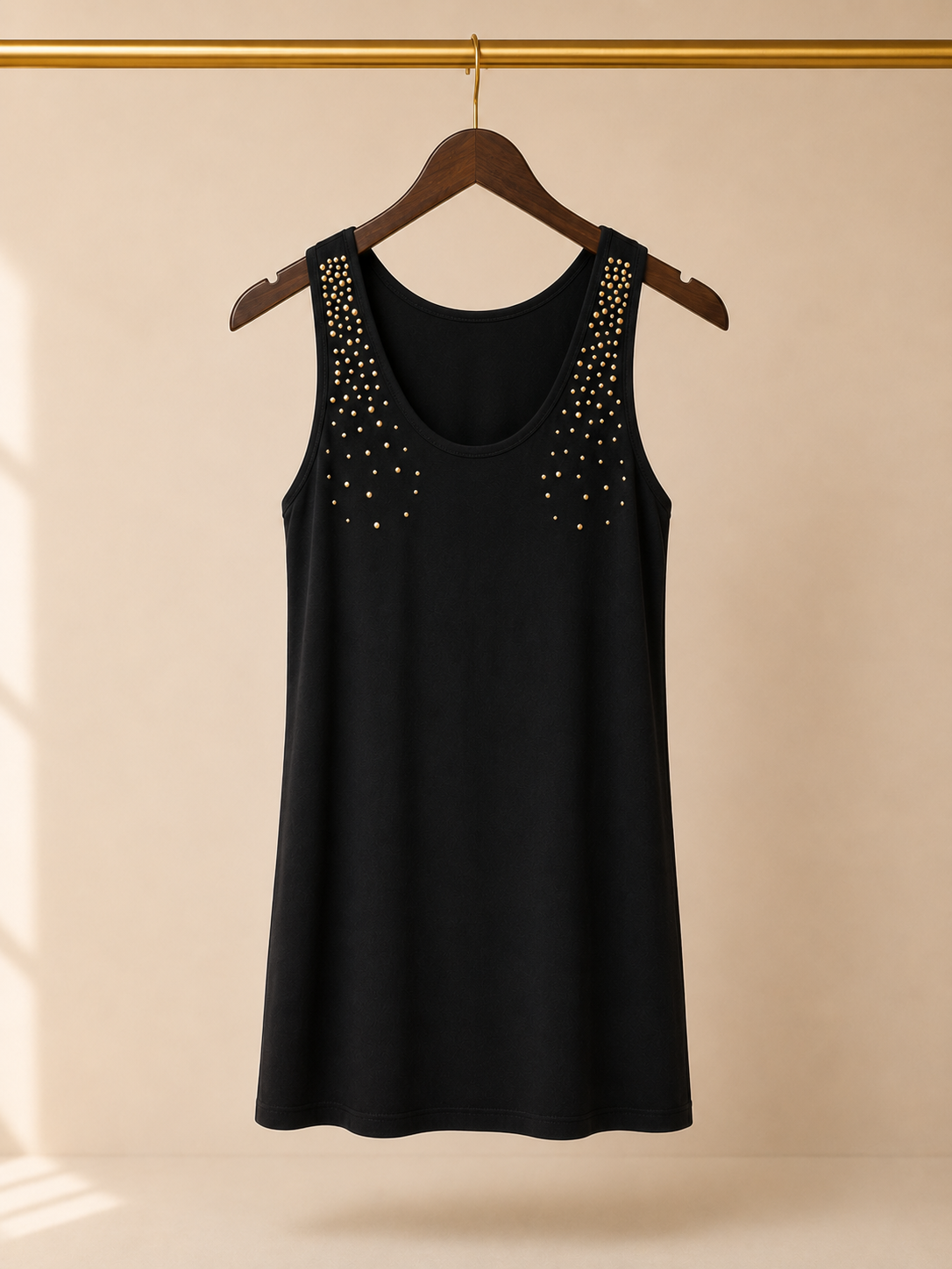 Soho Lady Gold Studded Embellished Scoop Neck Tank Top Black -L/XL