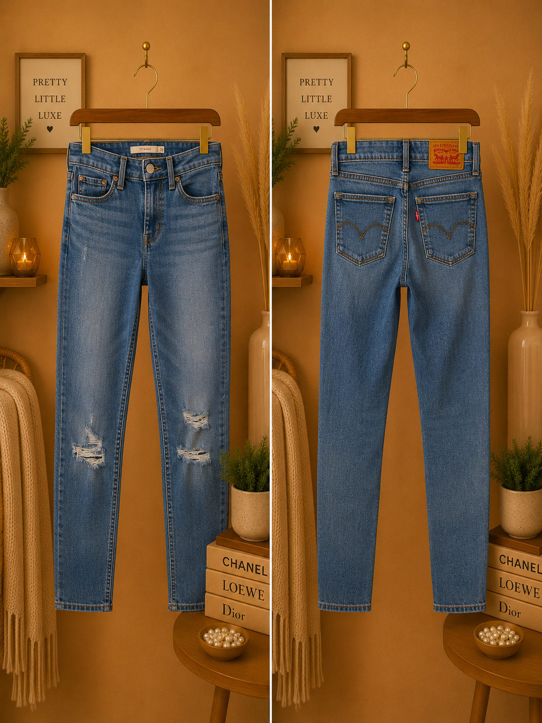 Levis 711 Skinny Jeans Distressed Medium Wash Blue 00 24