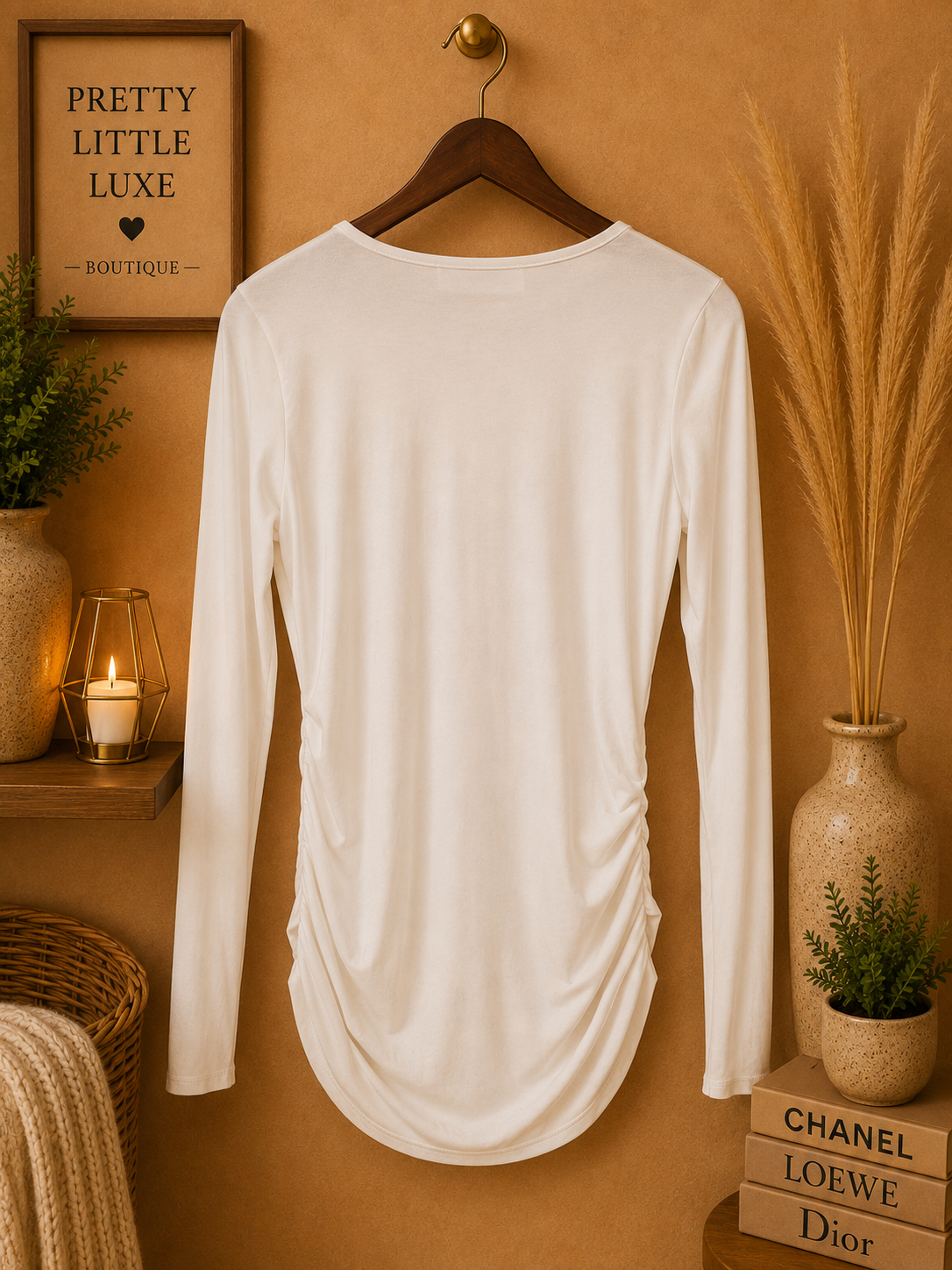 Michael Kors Gold Zip Medallion Long Sleeve Top - Size Medium