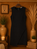 Olivia Grey Black Sleeveless Asymmetrical Wrap Dress - Size XS