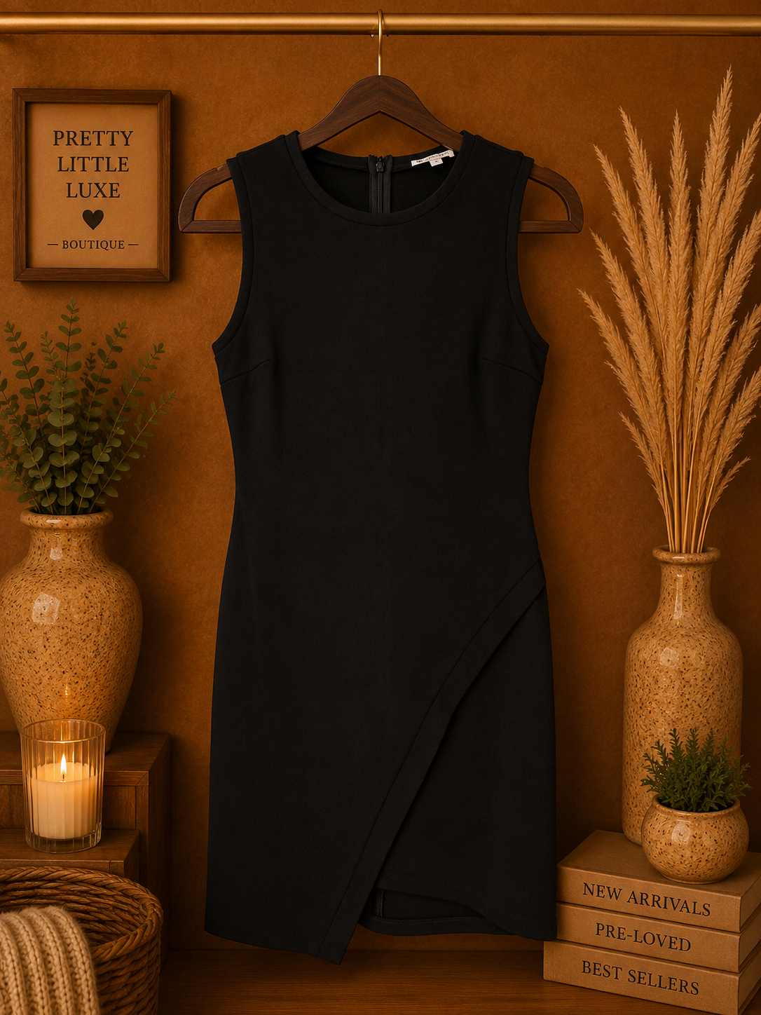 Olivia Grey Black Sleeveless Asymmetrical Wrap Dress - Size XS