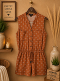 Kelly Renee Rust Orange Drawstring Waist Button Front Romper- S
