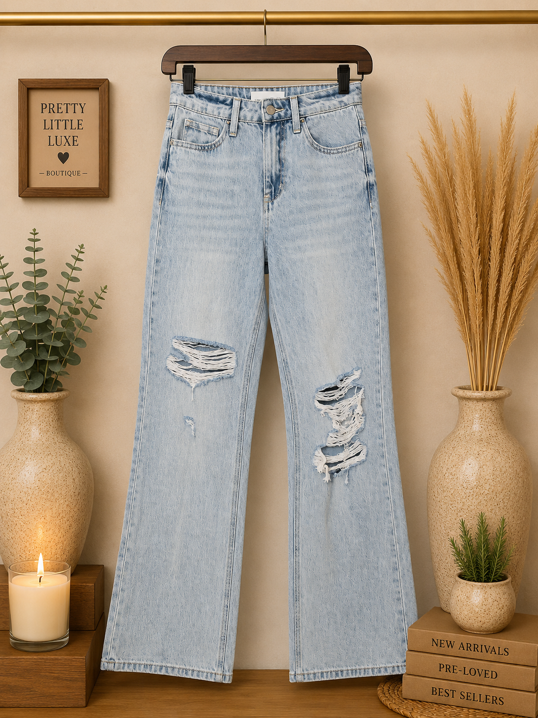 Vervet High-Waisted Distressed Wide-Leg Jeans - Light Wash Denim (24)