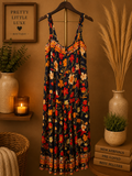 Sea Lustre Floral Tiered Maxi Dress Navy Orange Bohemian Resort Wear Size S/M