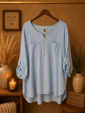 Pre-loved Anne Klein Linen Blend Half-Zip Tunic Blouse - Light Blue - Size 2X