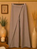 Zara Asymmetrical Mock-Wrap Wide-Leg Trousers - Camel Neutral (XS)