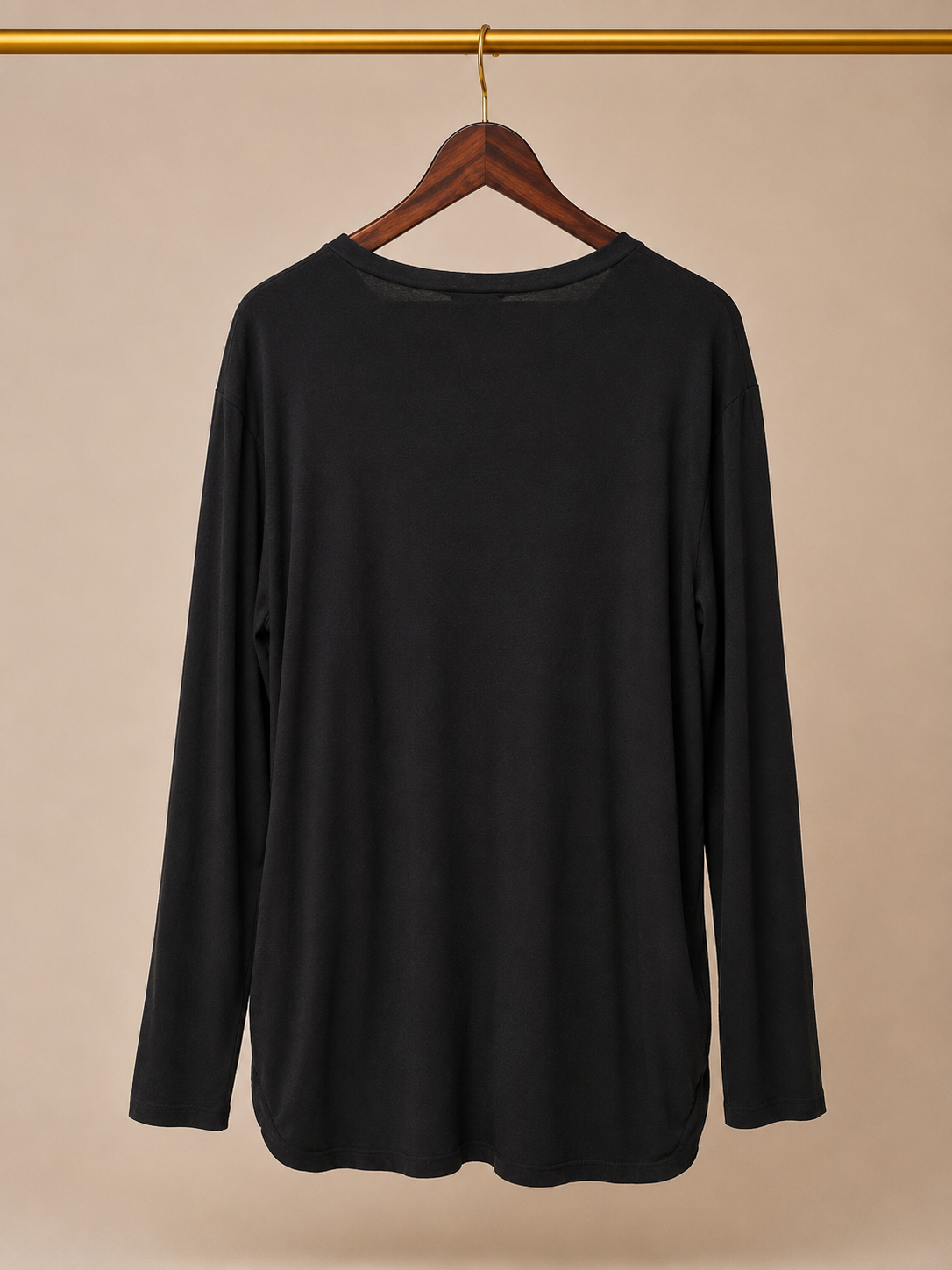 Ragdoll LA Soft Knit V-Neck Long Sleeve Side Ruched Pocket Tee - Black (XL)