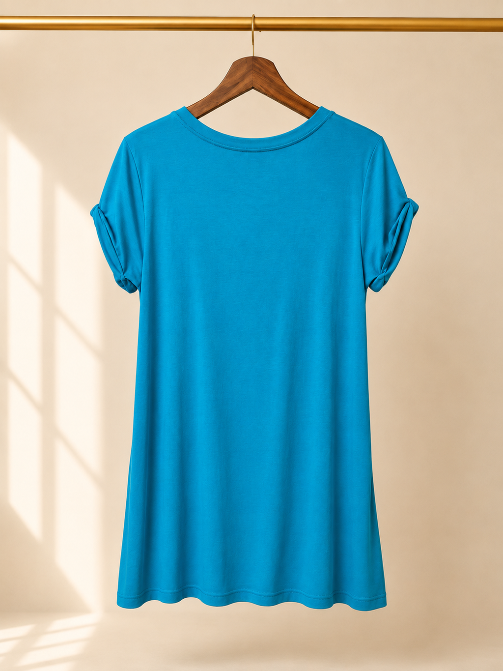 Cable & Gauge Teal Blue V-Neck Pocket Tee Roll Cuff High Low Top Size -Small