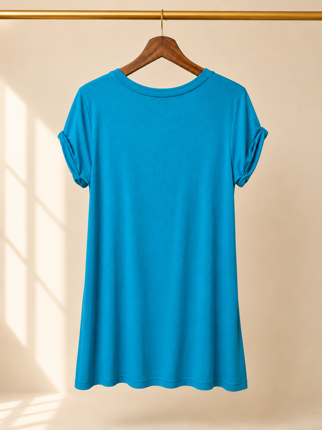 Cable & Gauge Teal Blue V-Neck Pocket Tee Roll Cuff High Low Top Size -Small