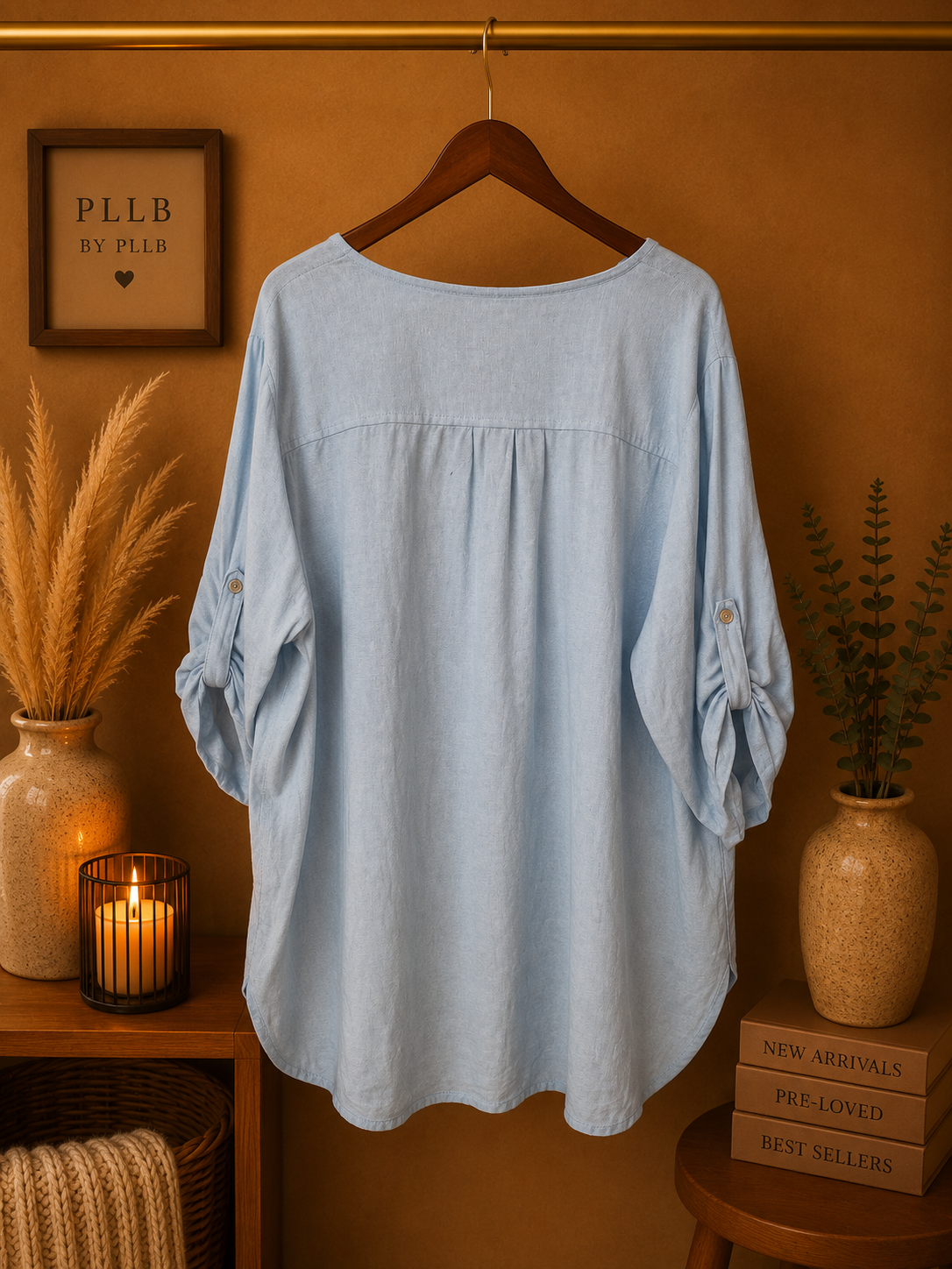 Pre-loved Anne Klein Linen Blend Half-Zip Tunic Blouse - Light Blue - Size 2X