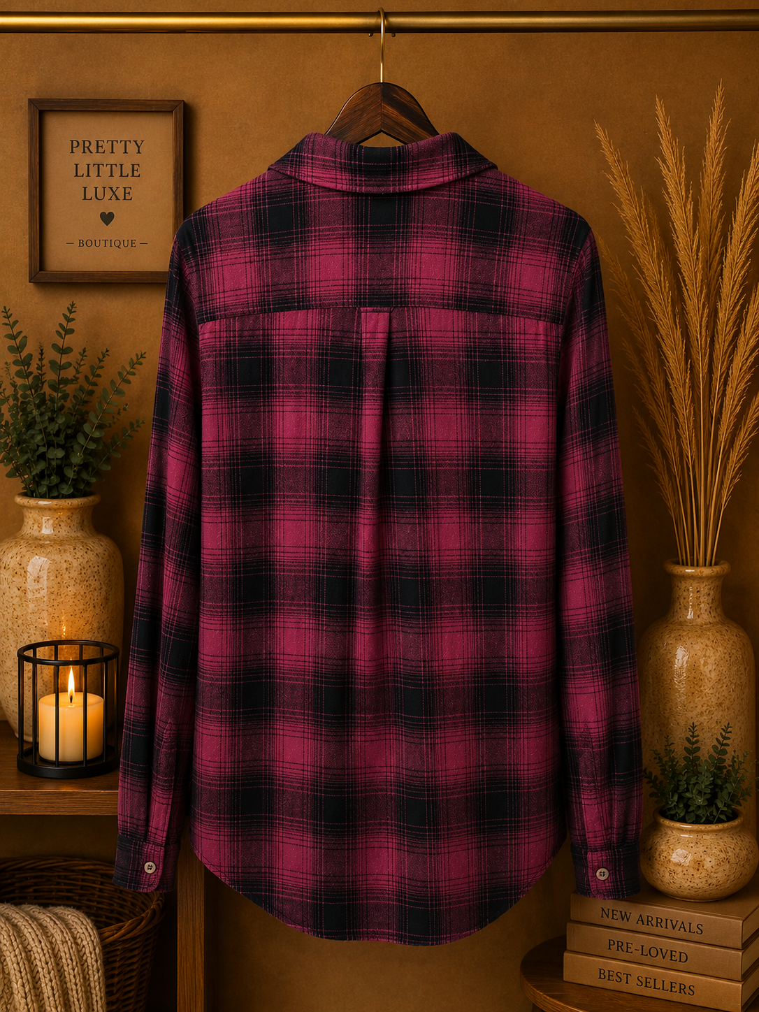 L.A. Hearts Burgundy Plaid Flannel Button Down Shirt- Small