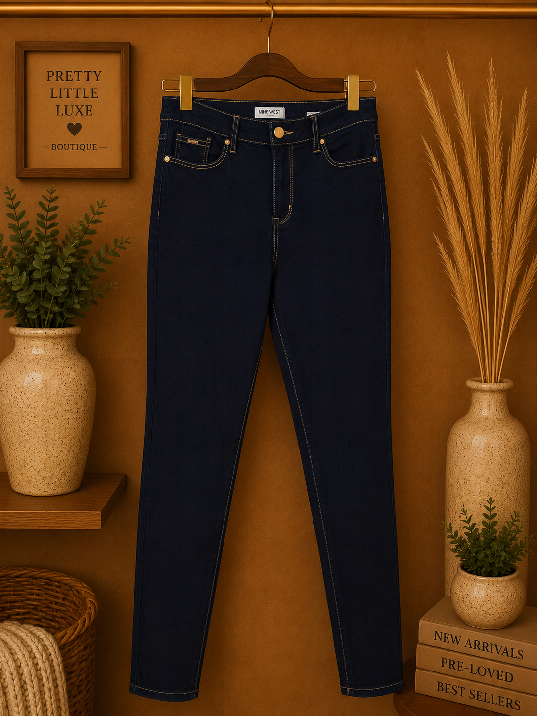 Nine West High Rise Cigarette Skinny Jeans Dark Wash Stretch Denim-Size 10