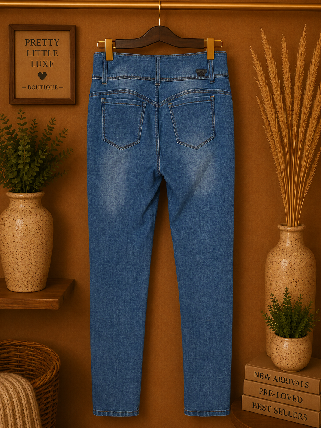 Bamboo Super High Rise Corset Waist Skinny Jeans Medium Wash Stretch-Size 10