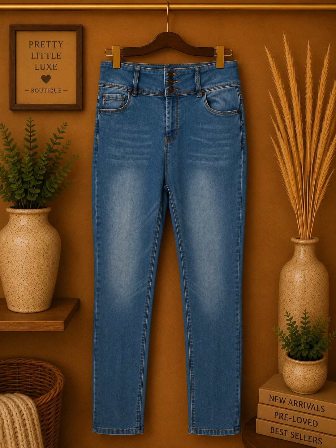 Bamboo Super High Rise Corset Waist Skinny Jeans Medium Wash Stretch-Size 10