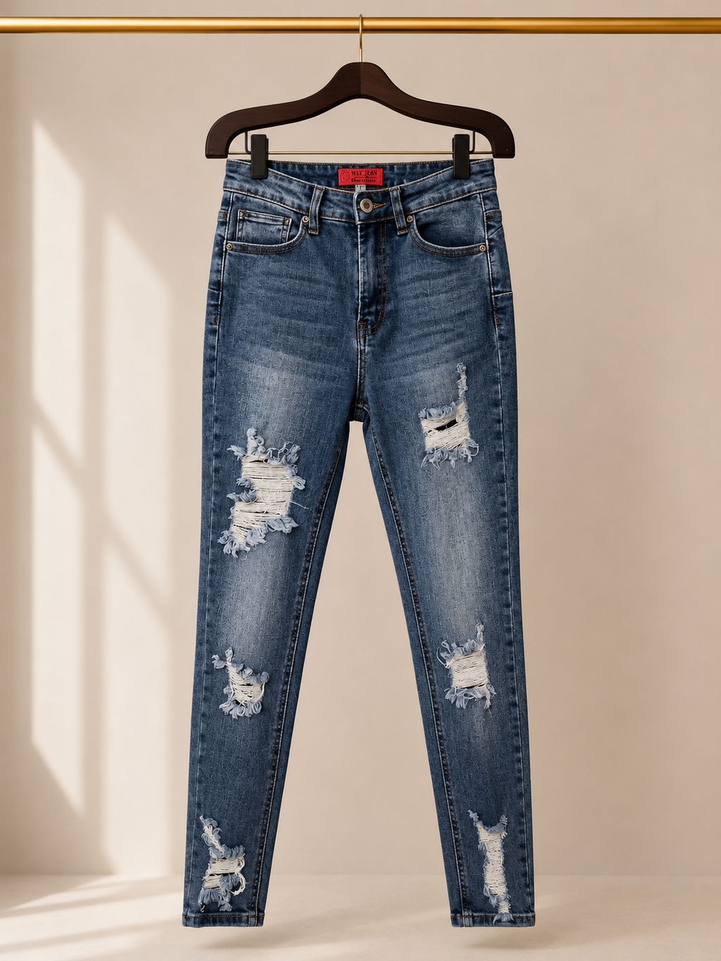 🔑 Wax Jean Butt I Love You Heavily Distressed High-Rise Skinny Jeans - Medium Wash (27)