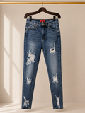 🔑 Wax Jean Butt I Love You Heavily Distressed High-Rise Skinny Jeans - Medium Wash (27)
