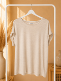 Green Envelope Striped Short Sleeve Top Beige White- Size Large