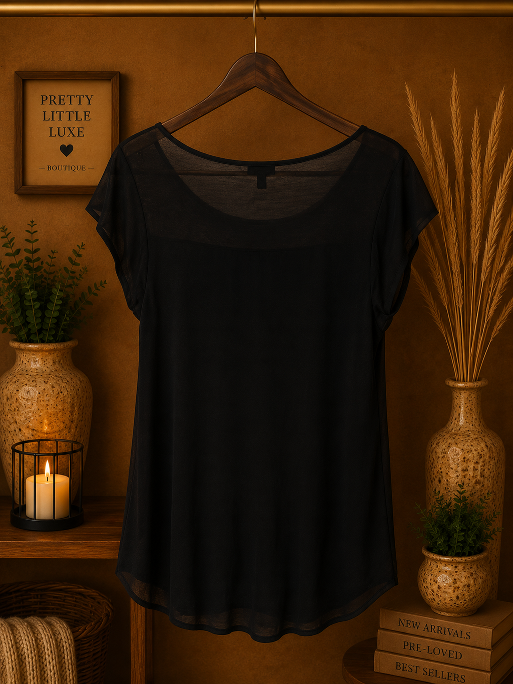 Express Black Mixed Media Sheer Panel Scoop Neck Top S