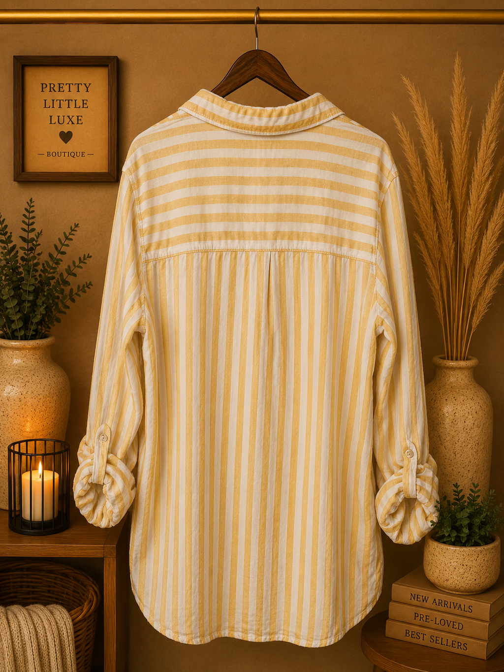 Nicole Miller New York Yellow Striped Button-Down Shirt - Size Large