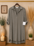Bella Dahl NWT Tencel Rolled Tab Sleeve A-Line Shirt Dress - Vintage Charcoal- Large