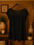 Express Black Mixed Media Sheer Panel Scoop Neck Top S