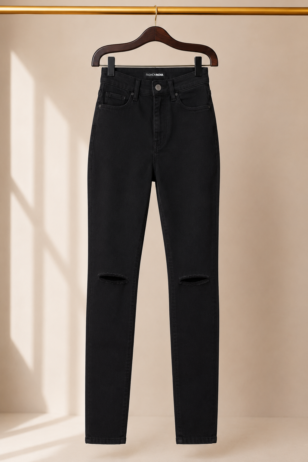 Fashion Nova Knee Slit High-Rise Skinny Jeans - Solid Black (0)