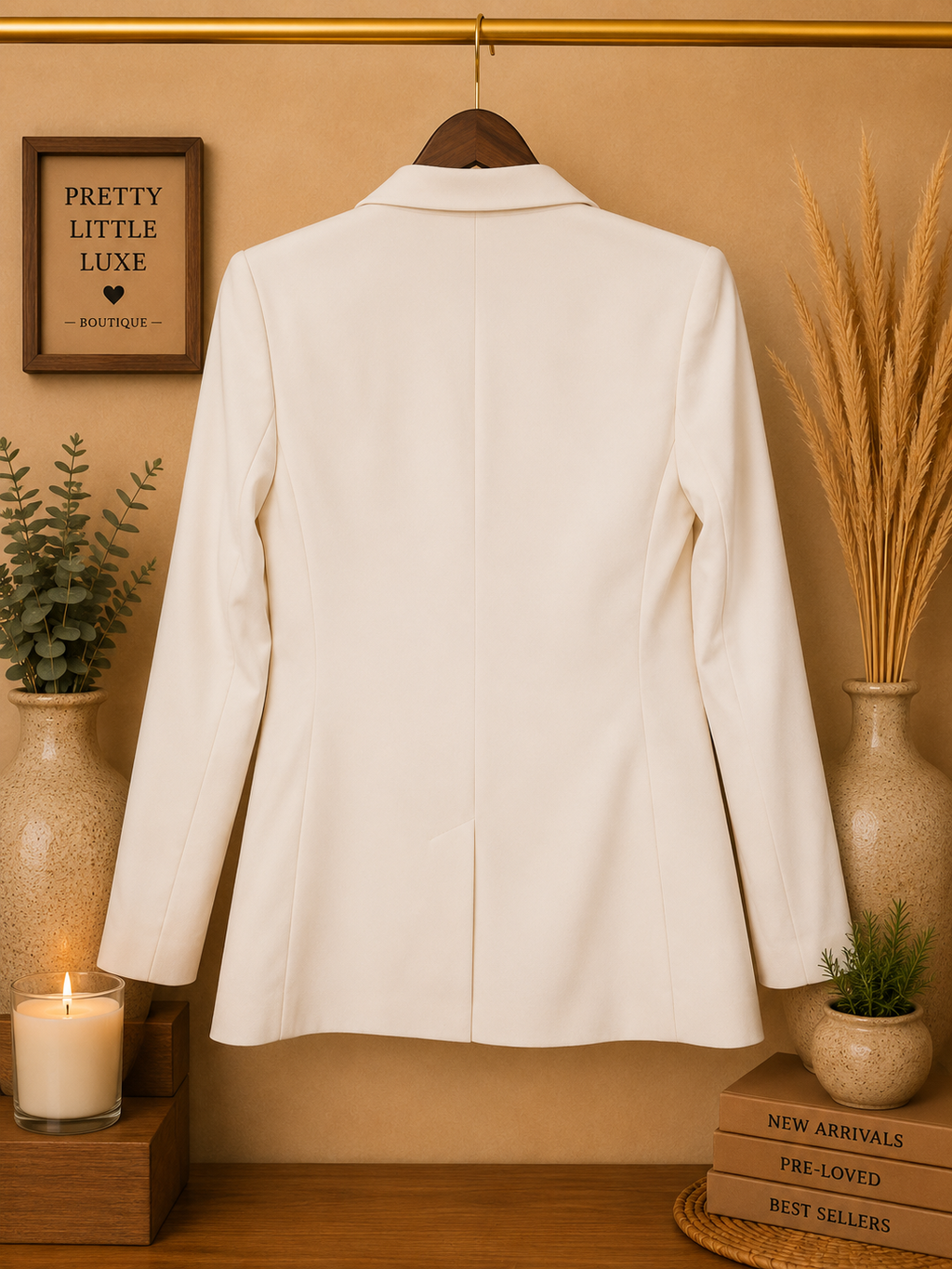 Express Tailored Peak Lapel Single-Button Blazer - Cream Ivory -(XS)