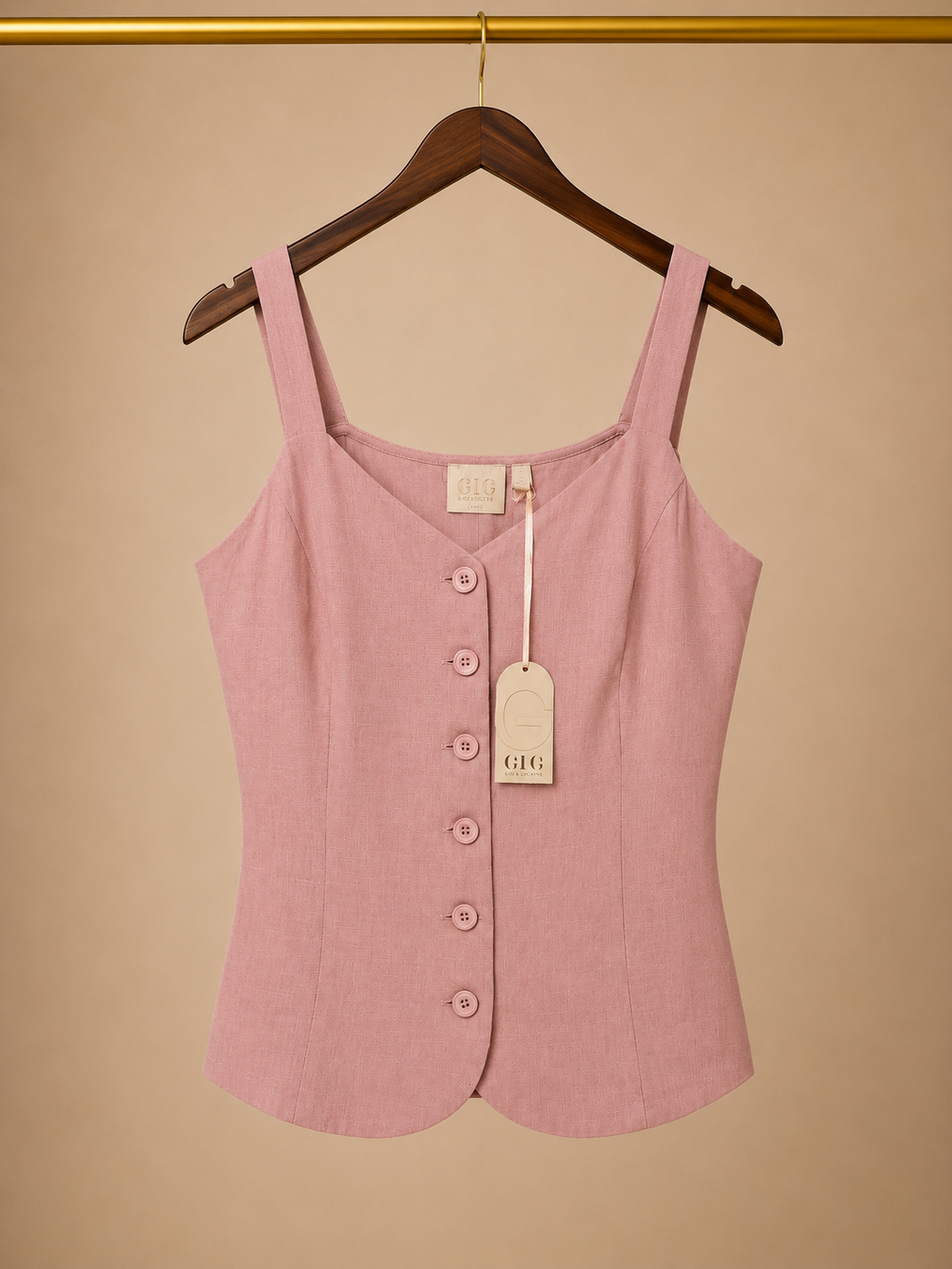 Good Luck Gem NWT Linen-Blend Adjustable-Strap Tie-Back Cami Top - Dusty Rose Pink (Large)