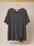 New York Laundry Charcoal Grey Ribbed Snap Shoulder Front Tie Top - Large