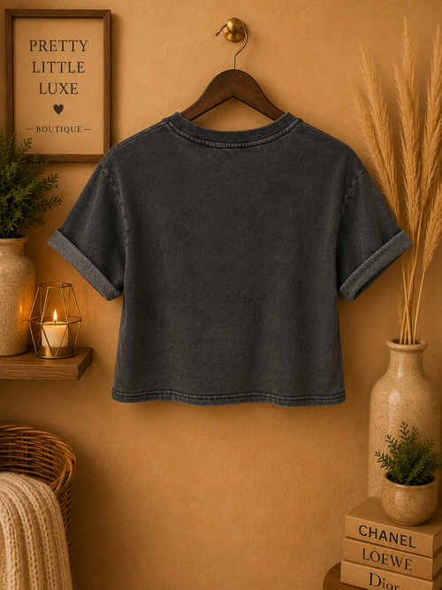 Avec Les Filles Mineral Wash Cropped Short Sleeve Sweatshirt - Size XS