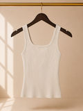 Babaton Sculpt Knit Squareneck Tank Top - Matte Pearl Cream-2XS