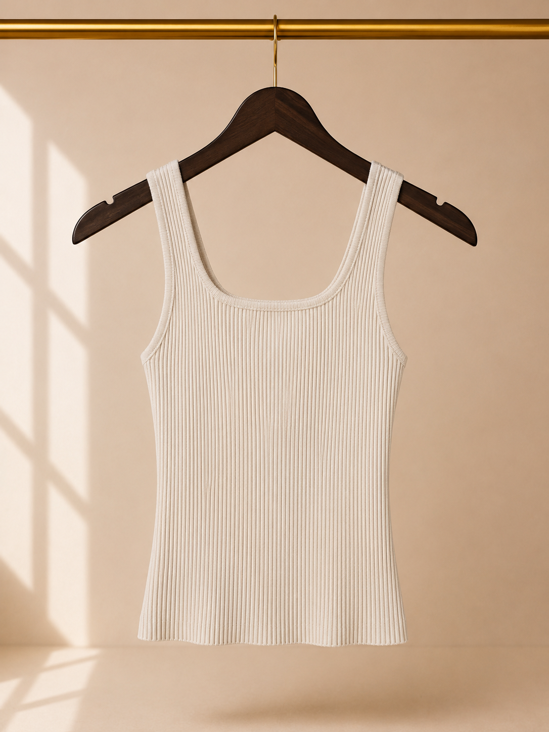 Babaton Sculpt Knit Squareneck Tank Top - Matte Pearl Cream-2XS