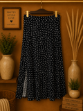 Streetwear Society NWT Polka Dot Midi Skirt Black White High Slit -Size XL