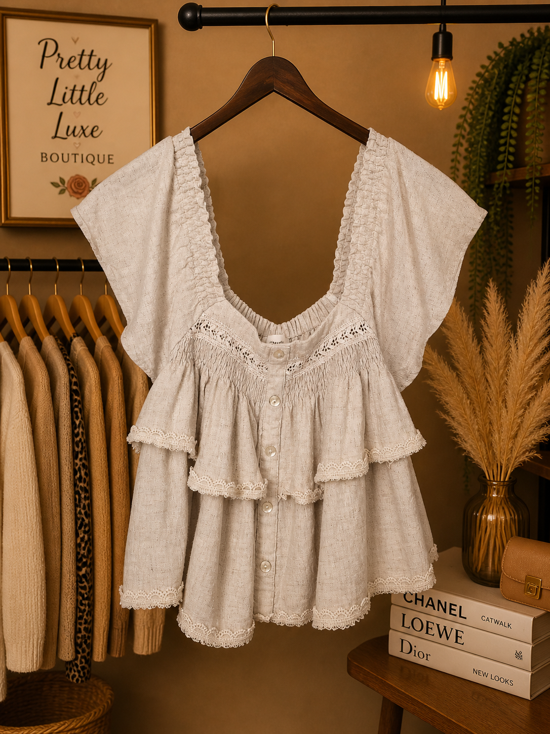 Allie Rose Cream Ruffle Lace Boho Cottagecore Peasant Blouse Flow- size small