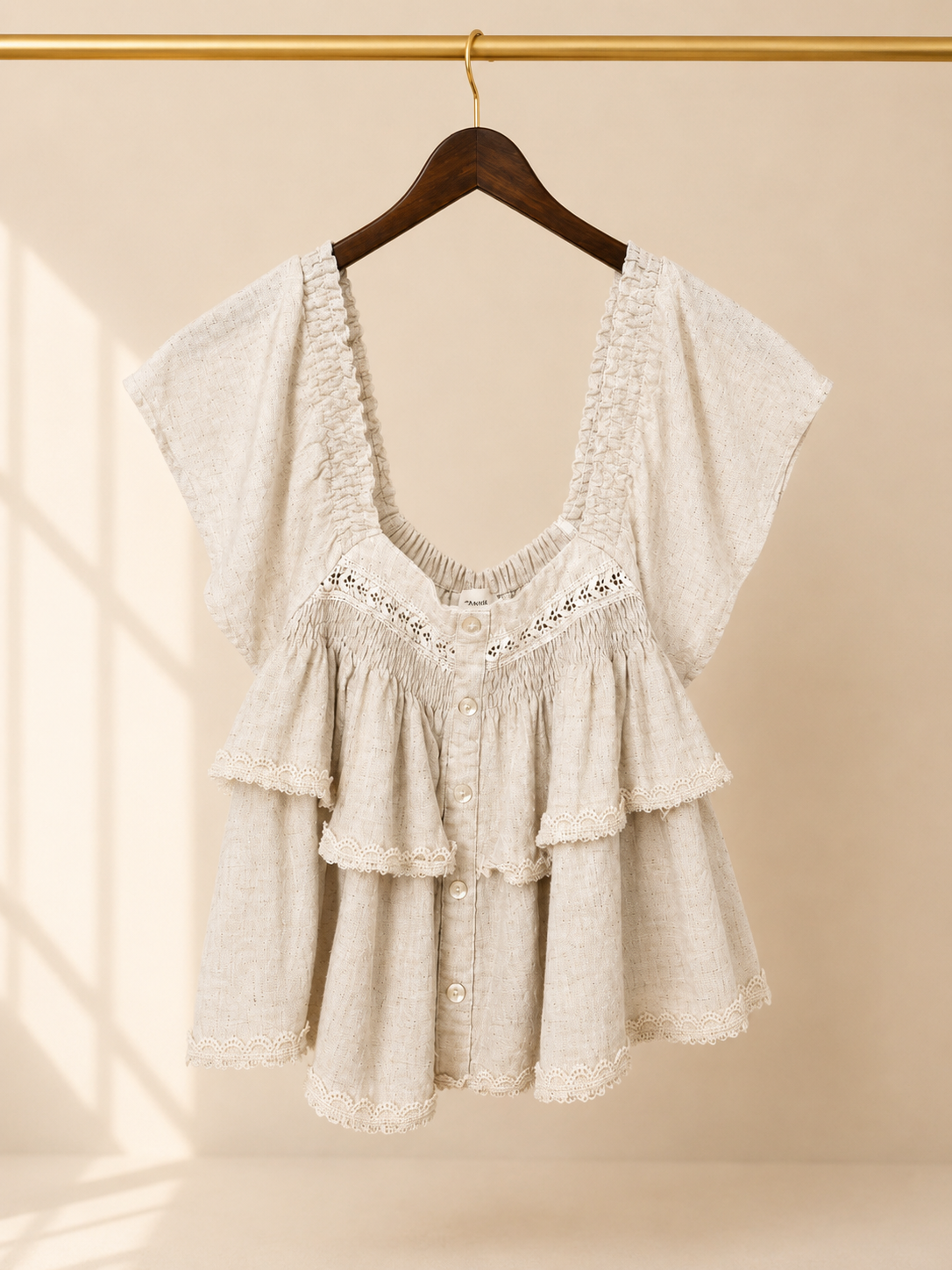 Allie Rose Cream Ruffle Lace Boho Cottagecore Peasant Blouse Flow- size small