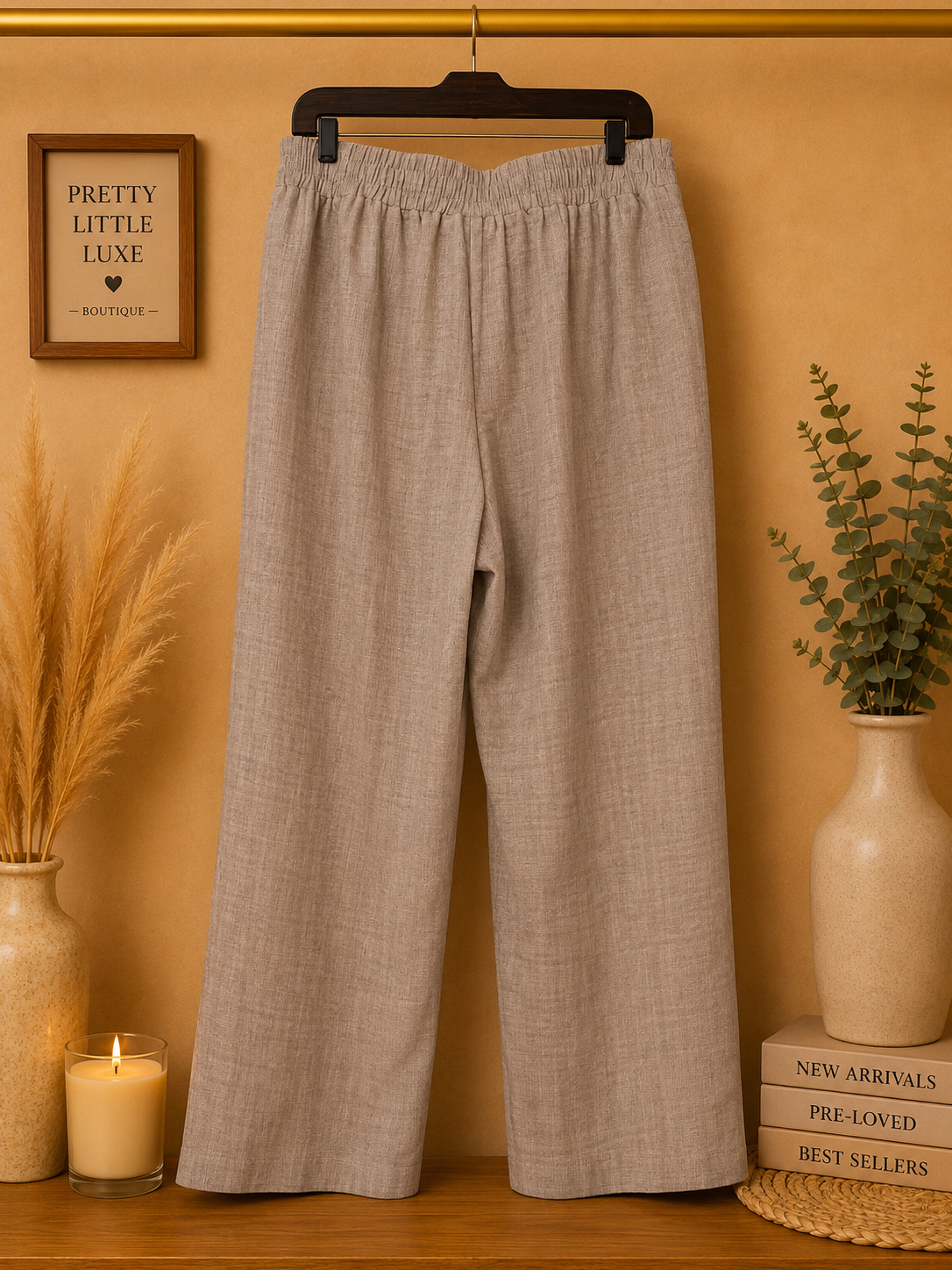 Soho Apparel Tailored Wide-Leg Front-Seam Trousers - Heathered Taupe (Large)