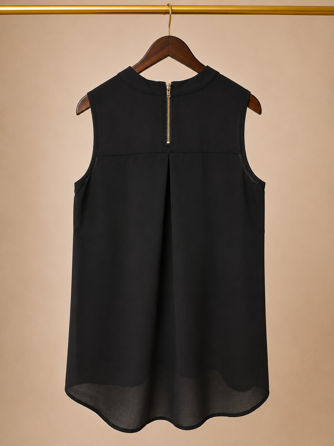 Paper Crane High Mock-Neck Exposed Zip Sleeveless Blouse - Solid Black (Small)