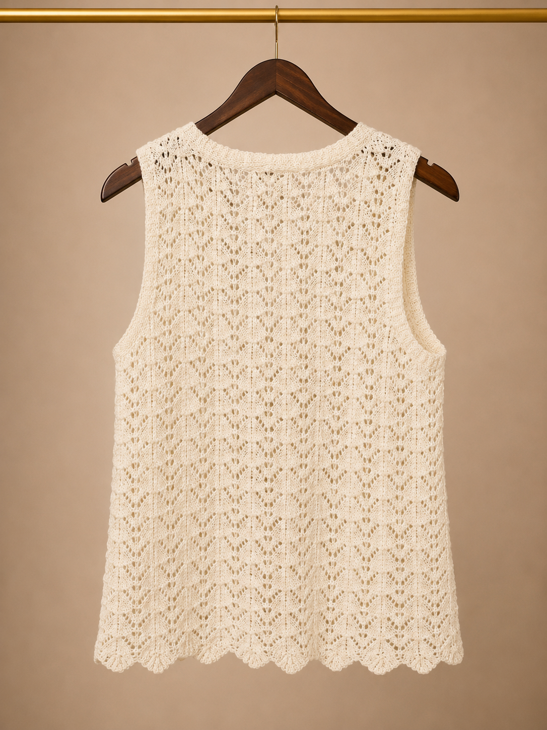 Hippie Rose Double Tie-Front Open-Stitch Pointelle Sweater Vest - Cream (Small)