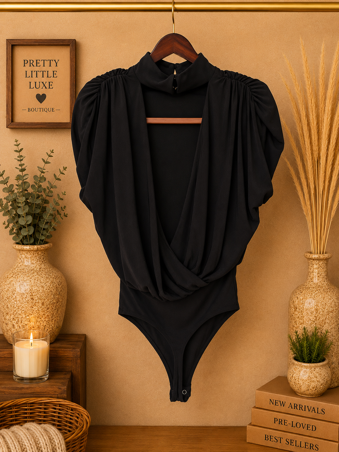 Express NWOT Black Mock Neck Deep V Choker Cutout Bodysuit -Size XS