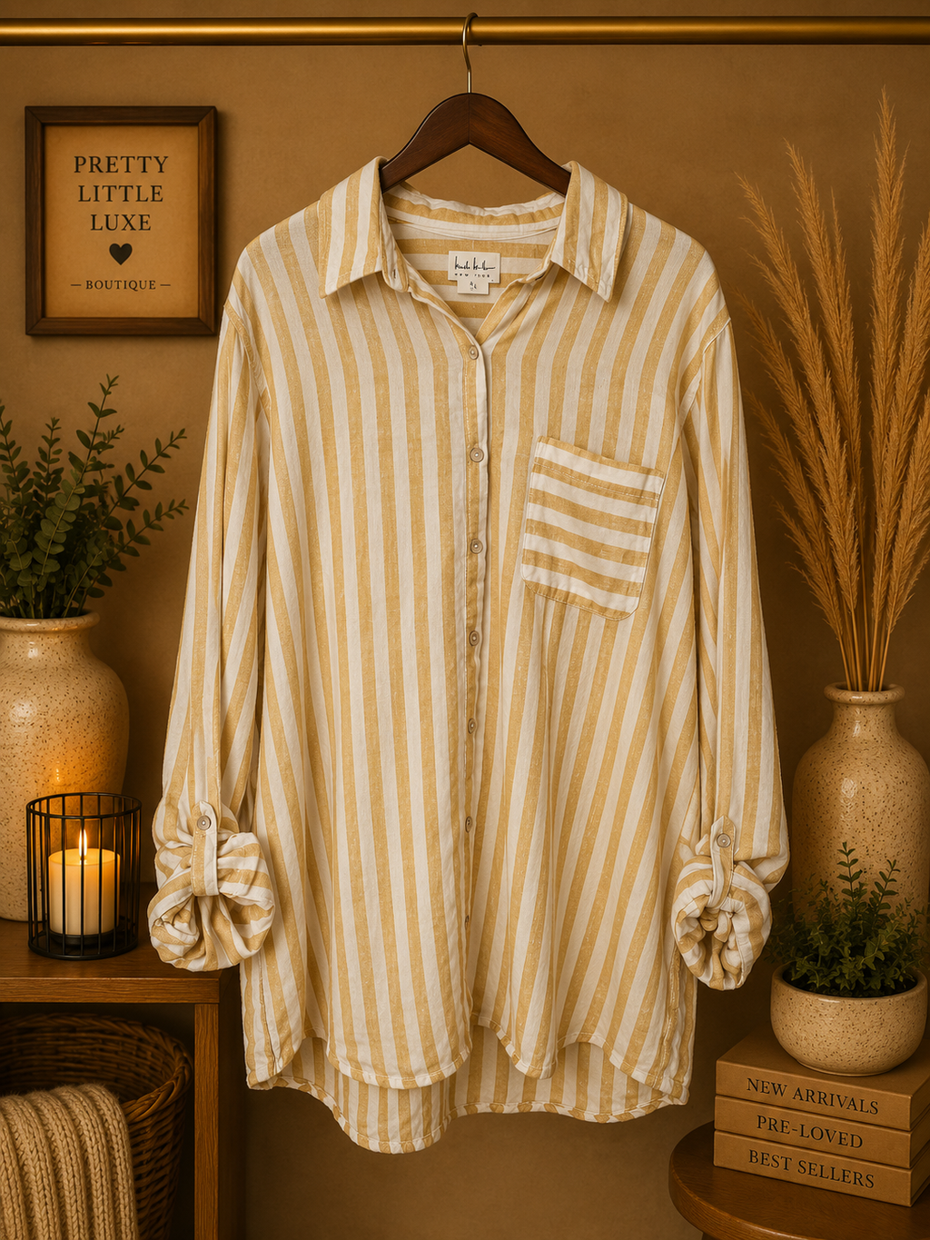 Nicole Miller New York Yellow Striped Button-Down Shirt - Size Large