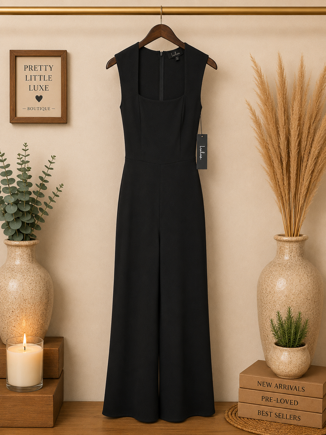 Lulus Glamorous Dedication Black Square Neck Wide Leg Jumpsuit - NWT XS
