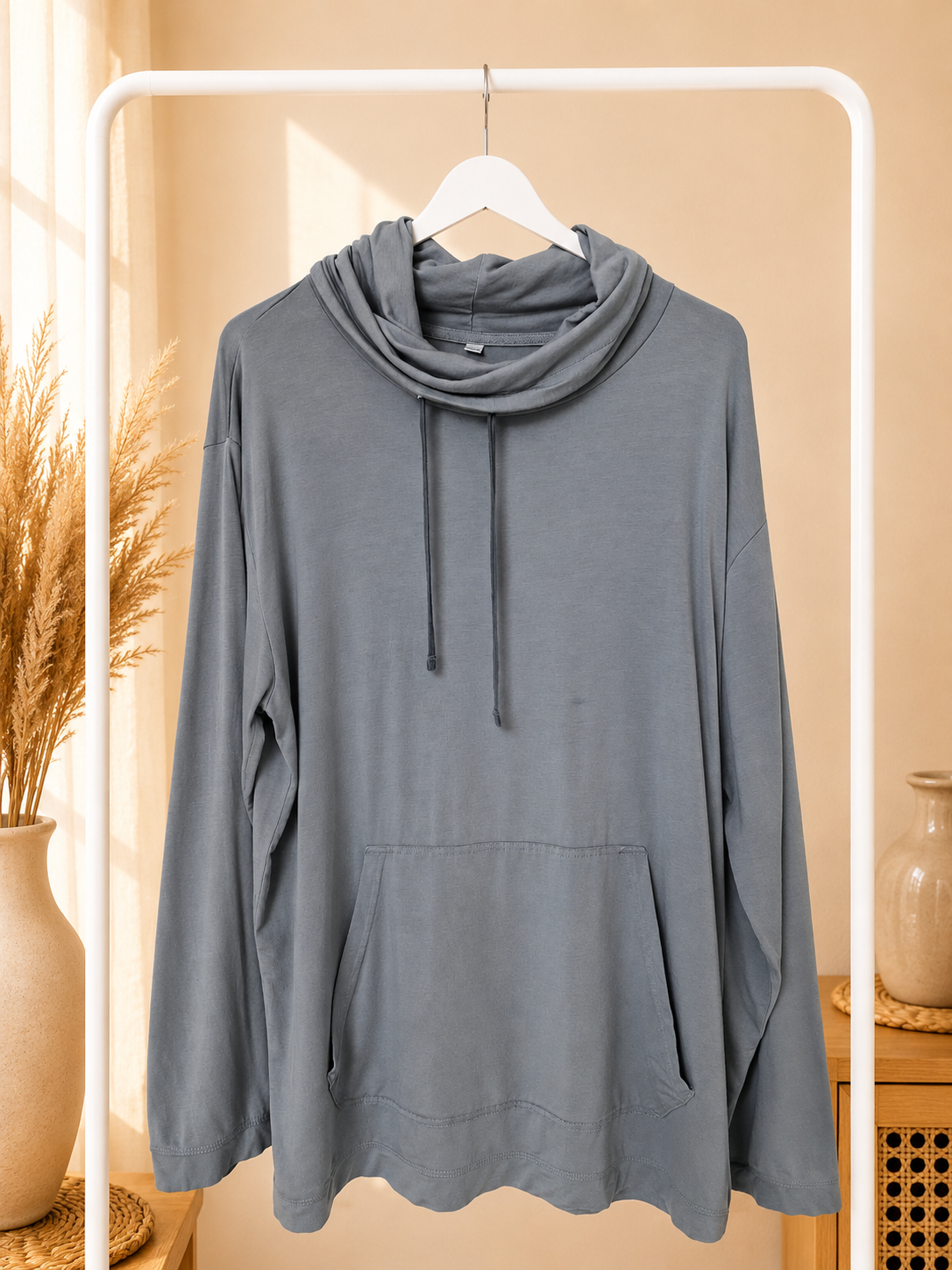 Emirates Grey Cowl Neck Drawstring Kangaroo Pocket Hoodie S/M