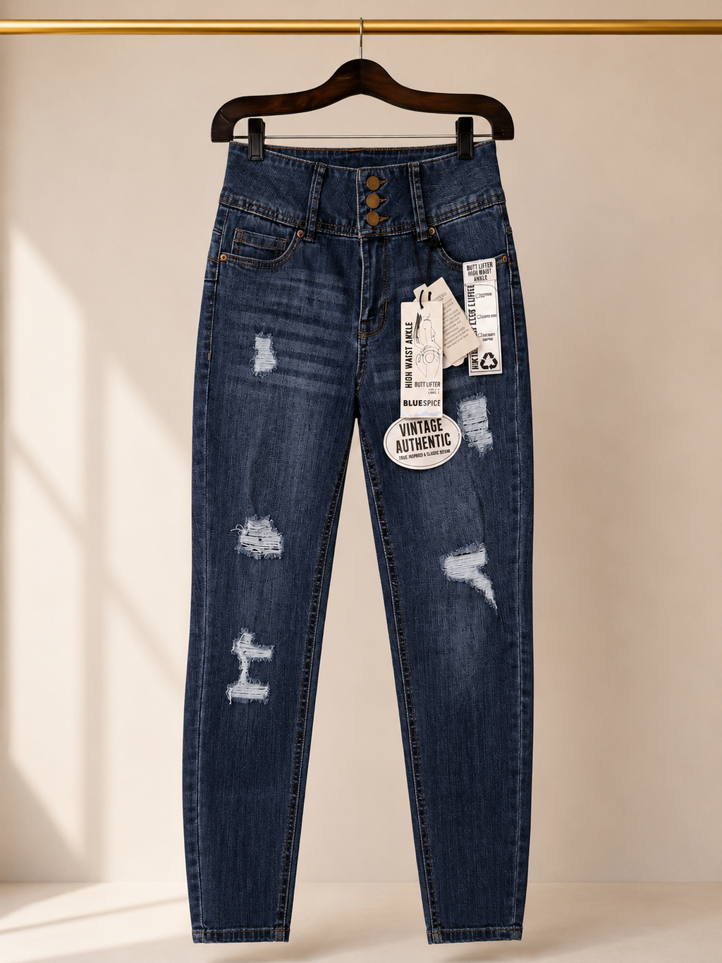Blue Spice NWT Butt-Lifter 3-Button High-Waist Skinny Jeans - Dark Wash (1)