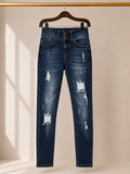 Wax Jean Butt I Love You 3-Button High-Waist Distressed Skinny Jeans - Dark Wash size 1
